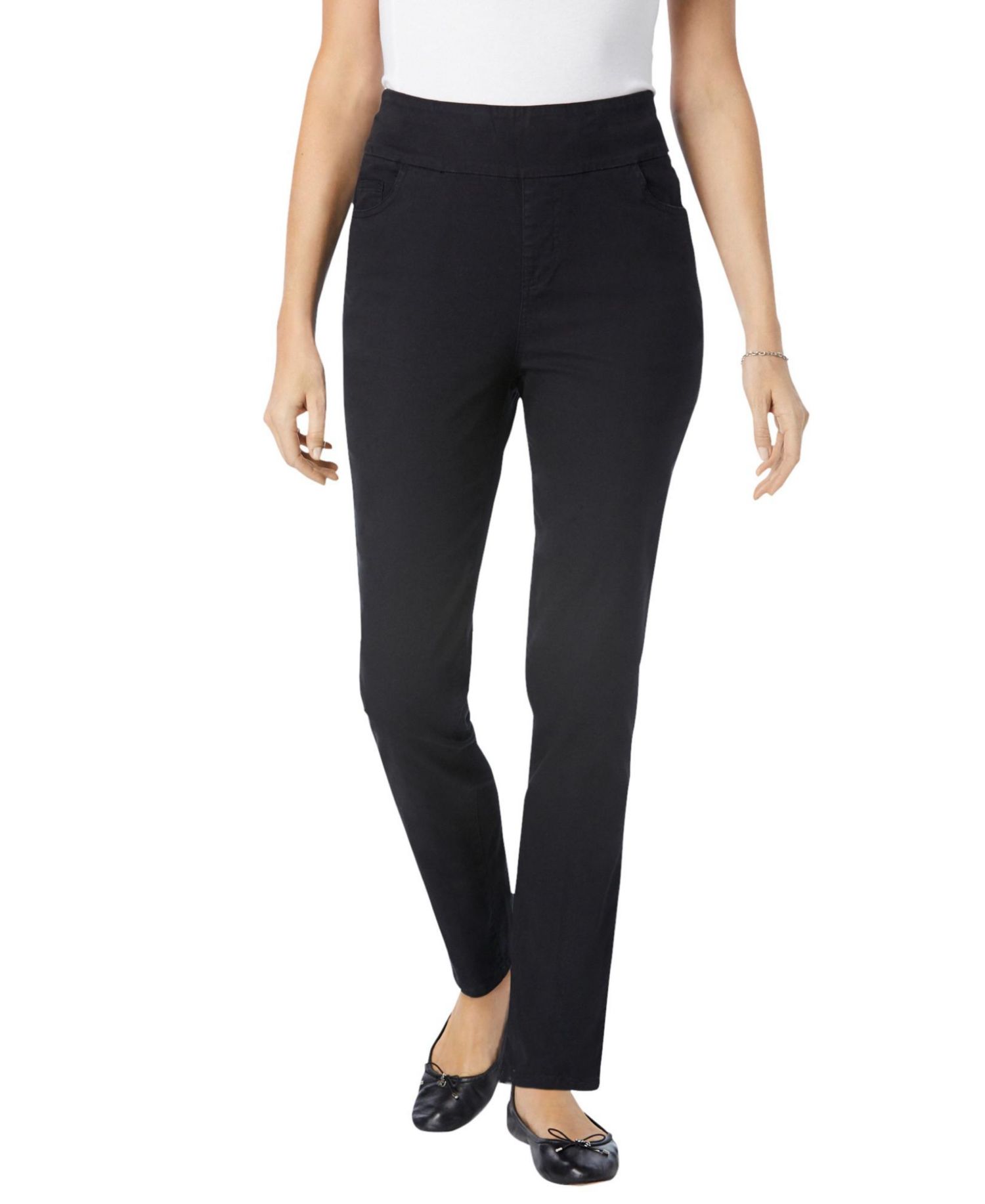 Petite Within Flex-Fit Pull-On Straight-Leg Gap-Free Stretch Denim Jeans