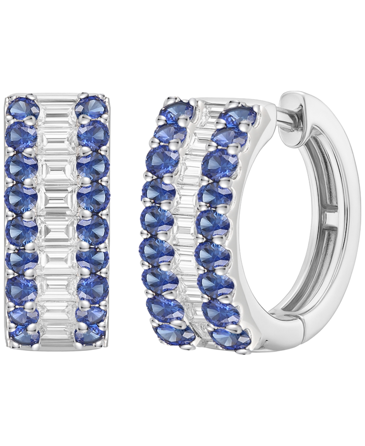 Macy's Gemstone And Diamond Earrings (1/4 Ct.t.w.) In 14k Gold And White Gold In Blue