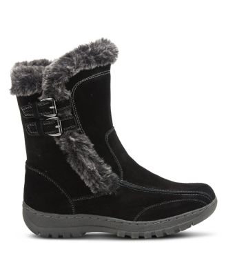 Achieve Suede Water Resistant Cold Weather Boot with Faux Fur Trim and Buckles