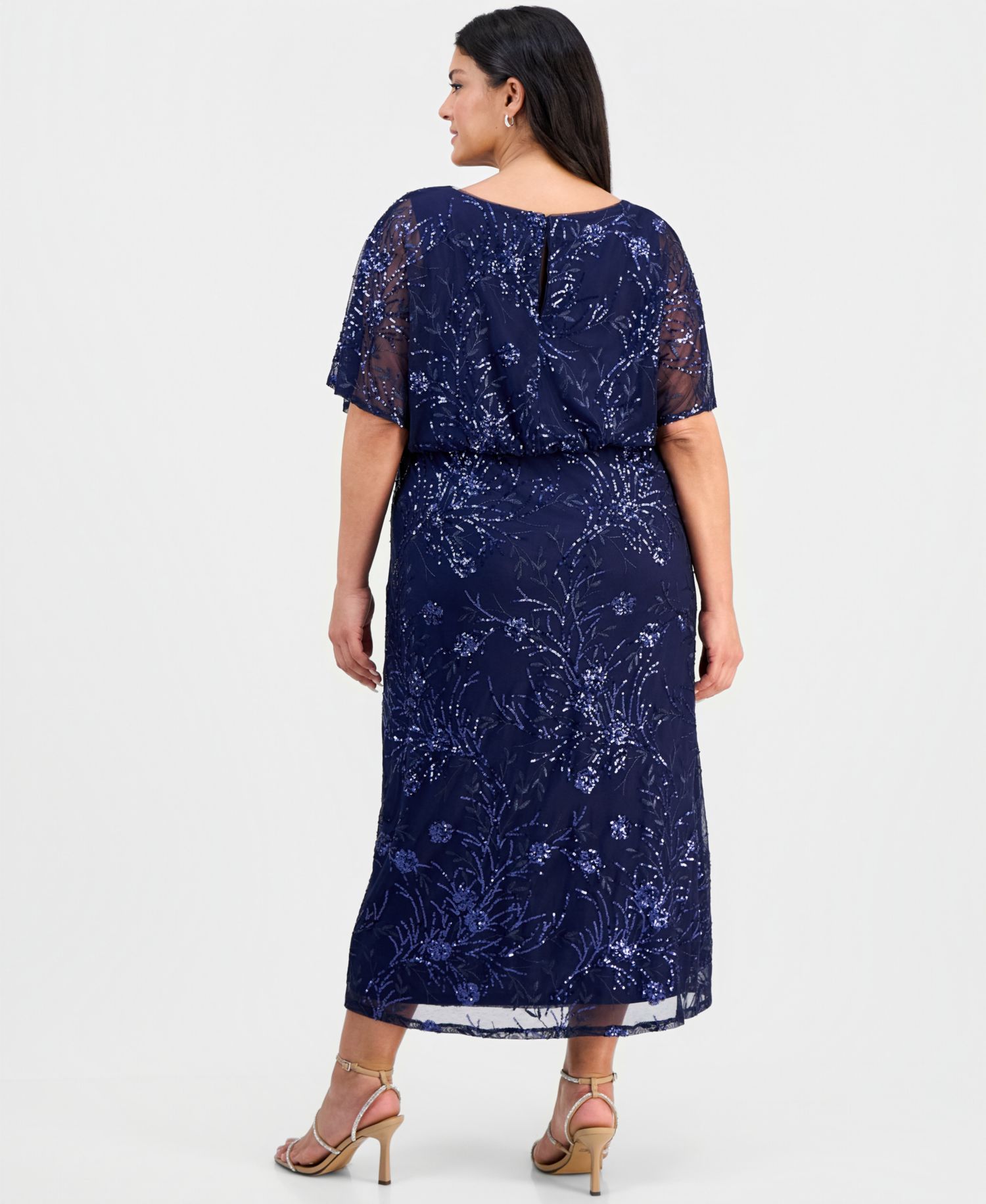 Plus Size Round-Neck Blouson Sequin Dress