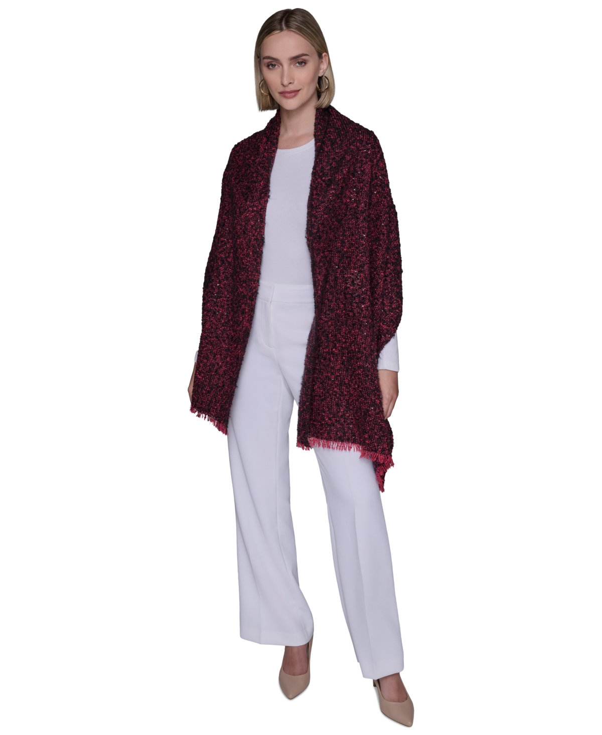 Karl Lagerfeld Women's Tweed Woven Scarf In Red