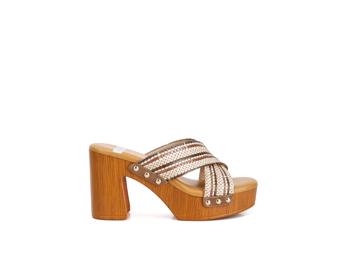 Женские сабо Rag & Co Finley Raffia High Block Heel, цвет: Бежевый / Хаки — фото 4