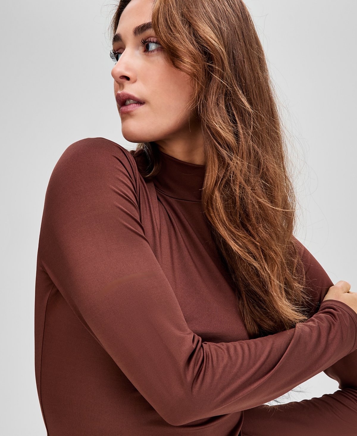 And Now This Women's Mock-neck Jersey Long-sleeve Top, Macy's Exclusive In Brown
