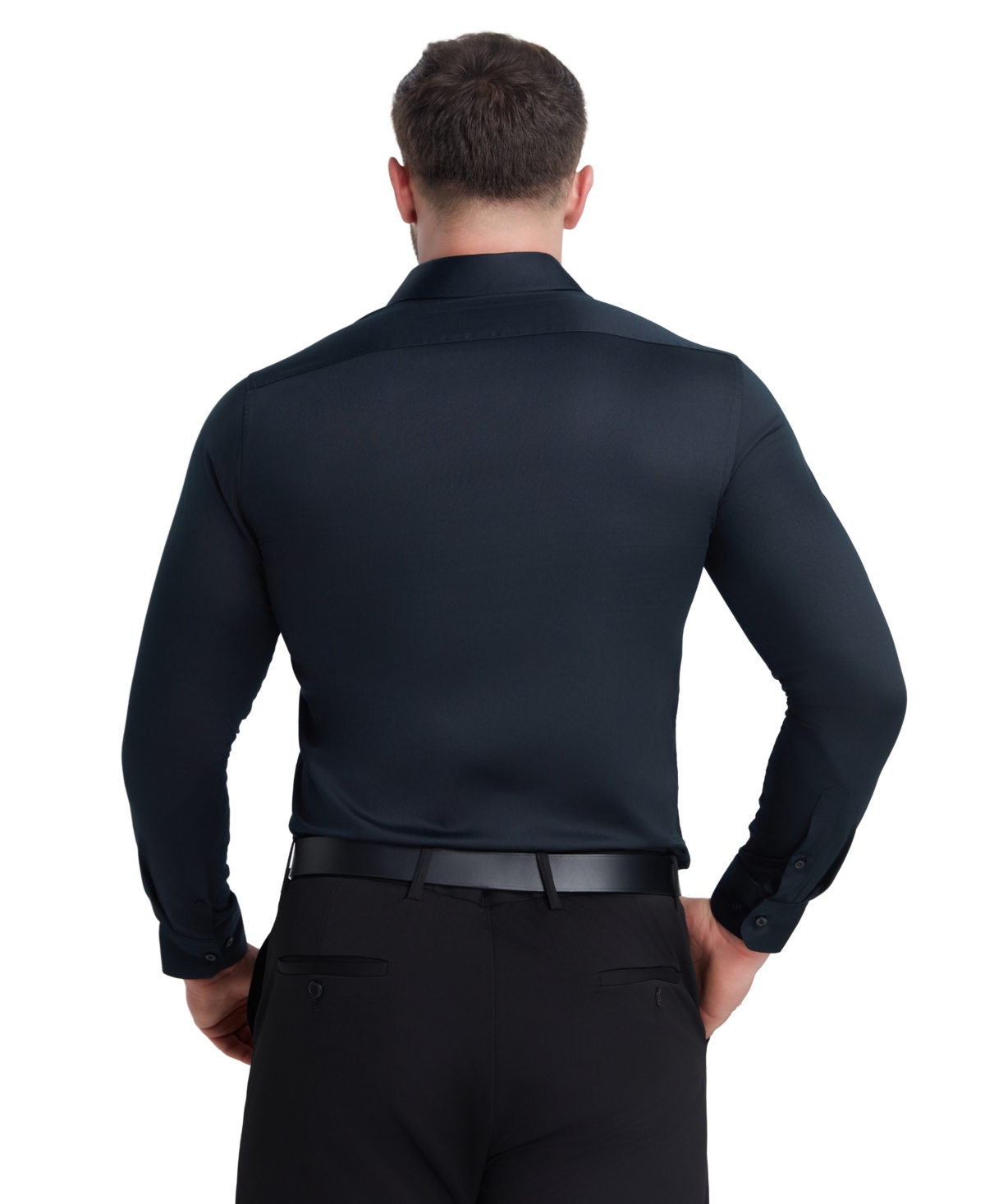 Perry Ellis Solid Sateen Slim Fit Dress Shirt In Black