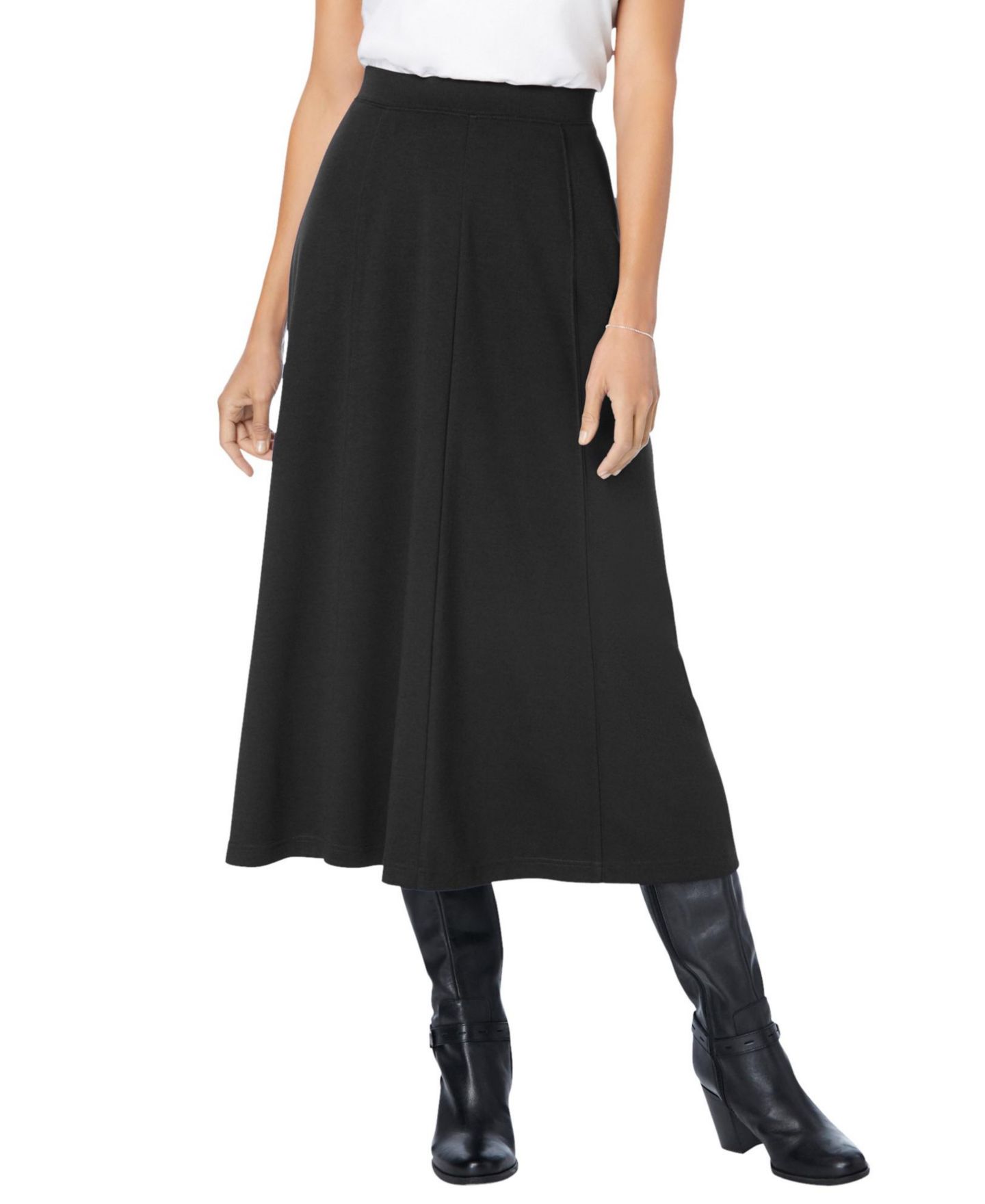 Женская юбка Woman Within Plus Size Ponte Knit A-Line, цвет: Чёрный — фото 1