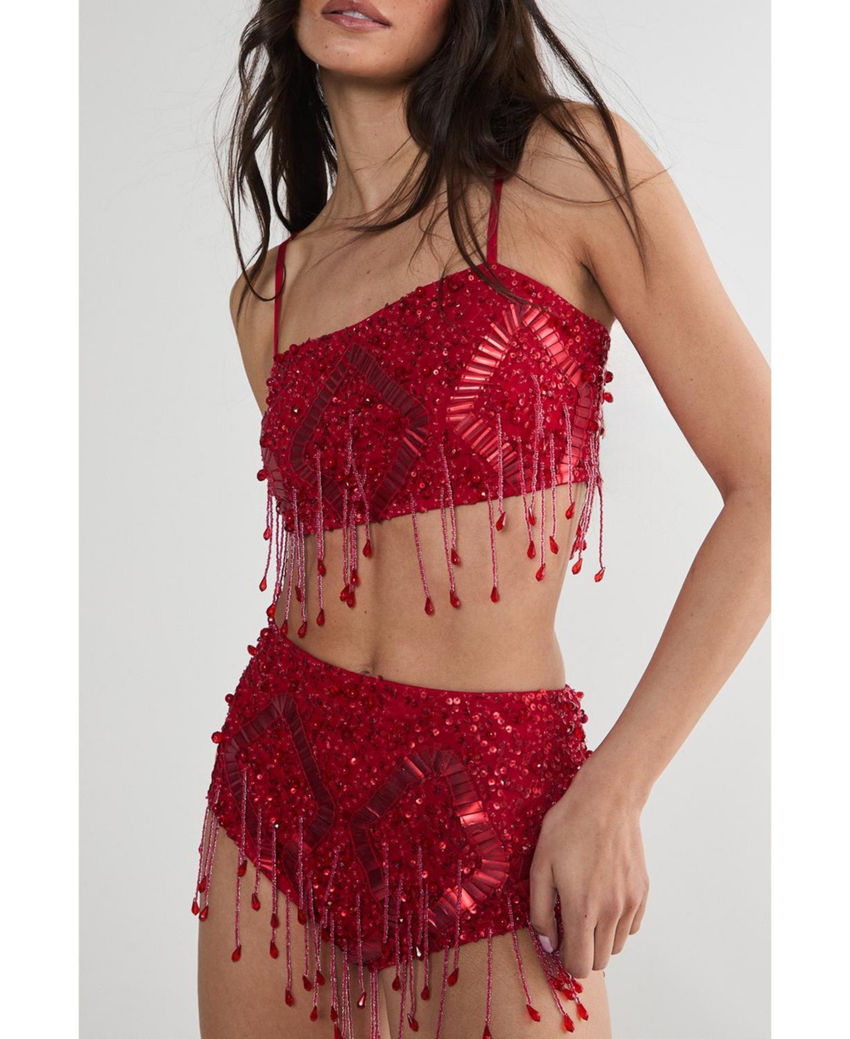 Nasty Gal Women's Embellished Tassel Beaded Crop Top