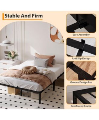 14 Inch Metal Full Bed Frame with Rounded Corner, Heavy Duty Non-Slip Bed Frame with Steel Slats, No Box Spring Required Noise-Free Easy Assembly, 9-Leg Bed Base, Black