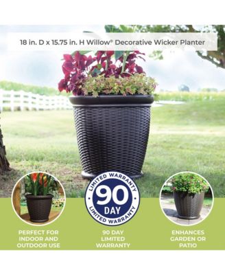 Willow 18" Plastic Decorative Wicker Patio Planter Pot, Java (3 Pack)