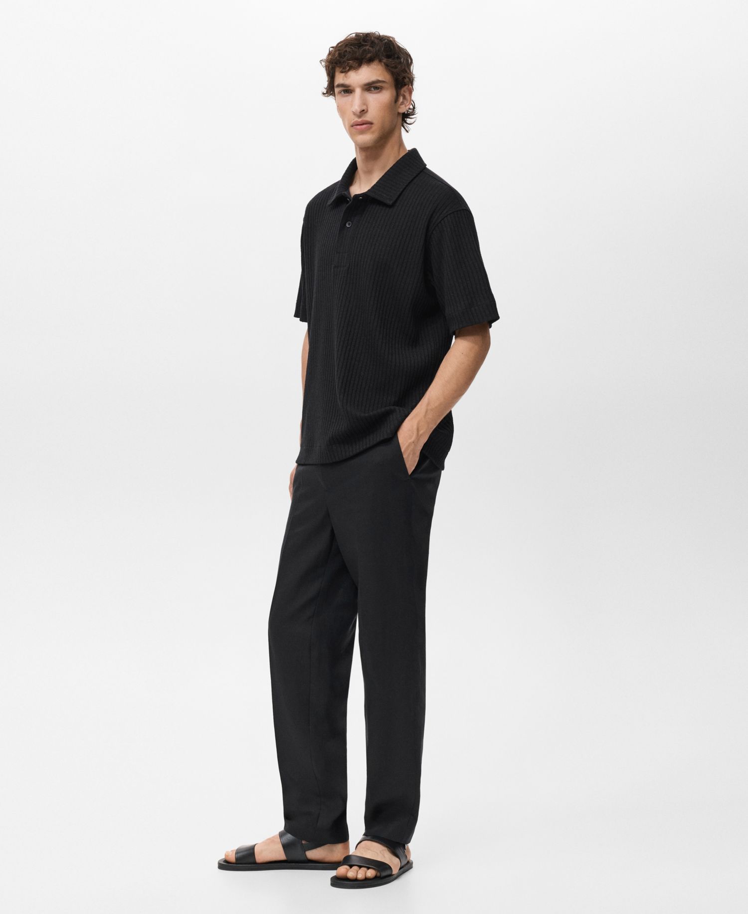 Men's Textured Knitted Polo Shirt