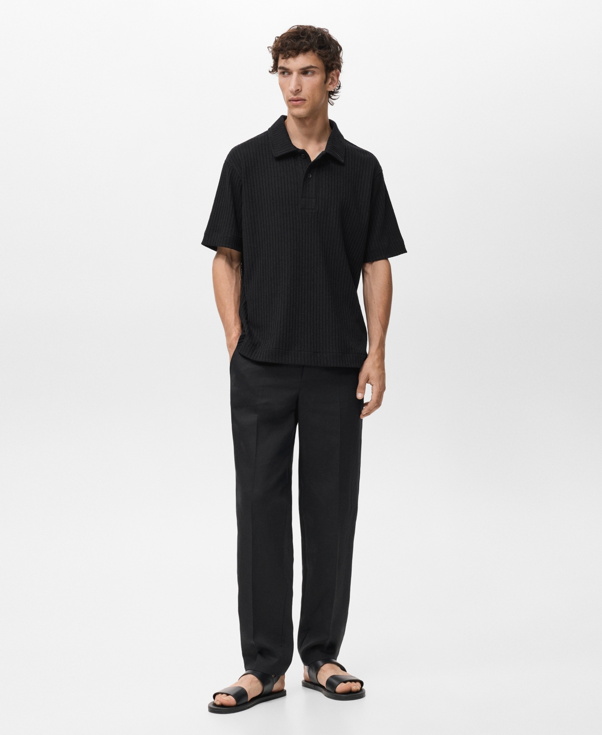 Mango Men's Textured Knitted Polo Shirt In Brown