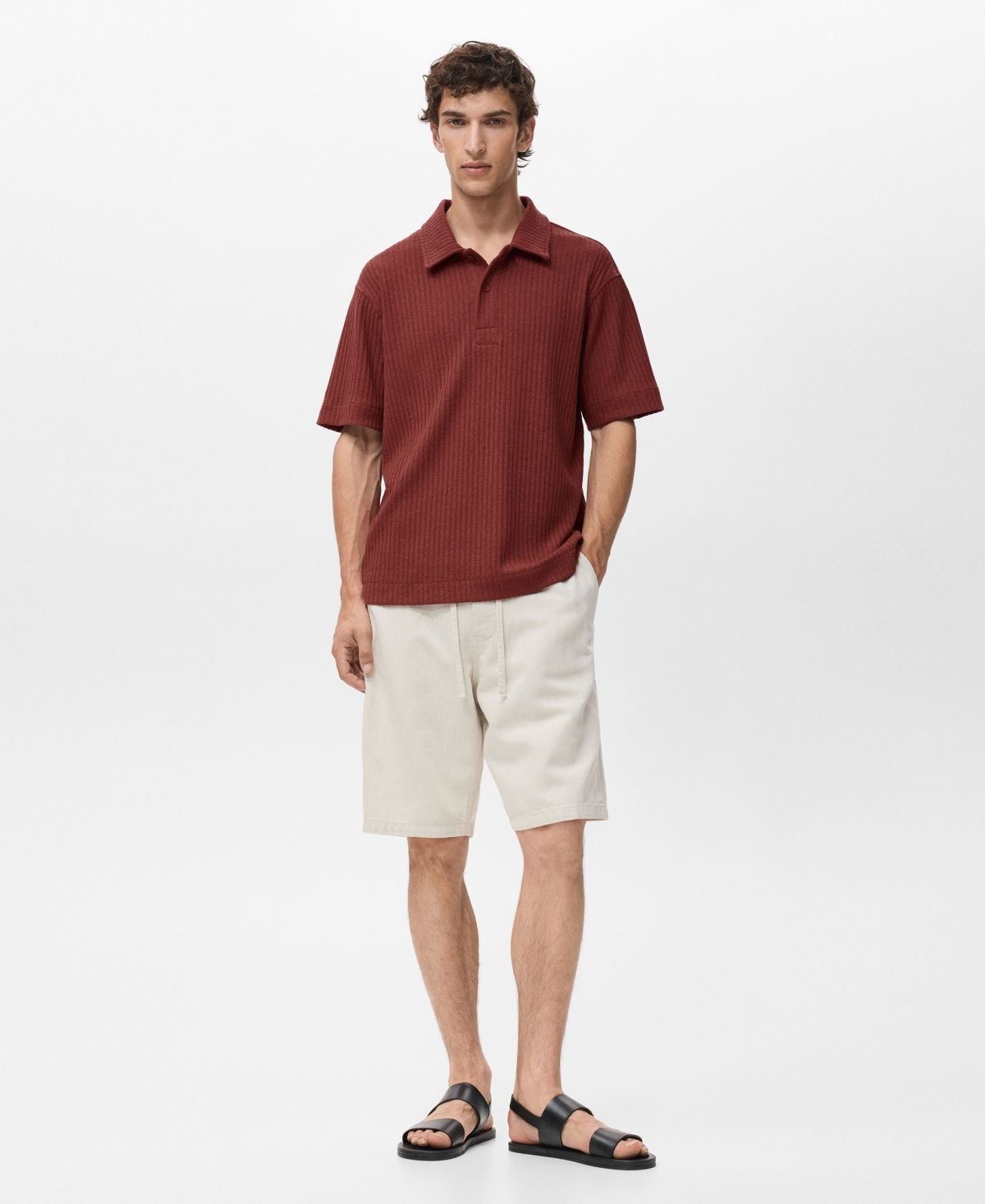 Mango Men's Textured Knitted Polo Shirt In Brown