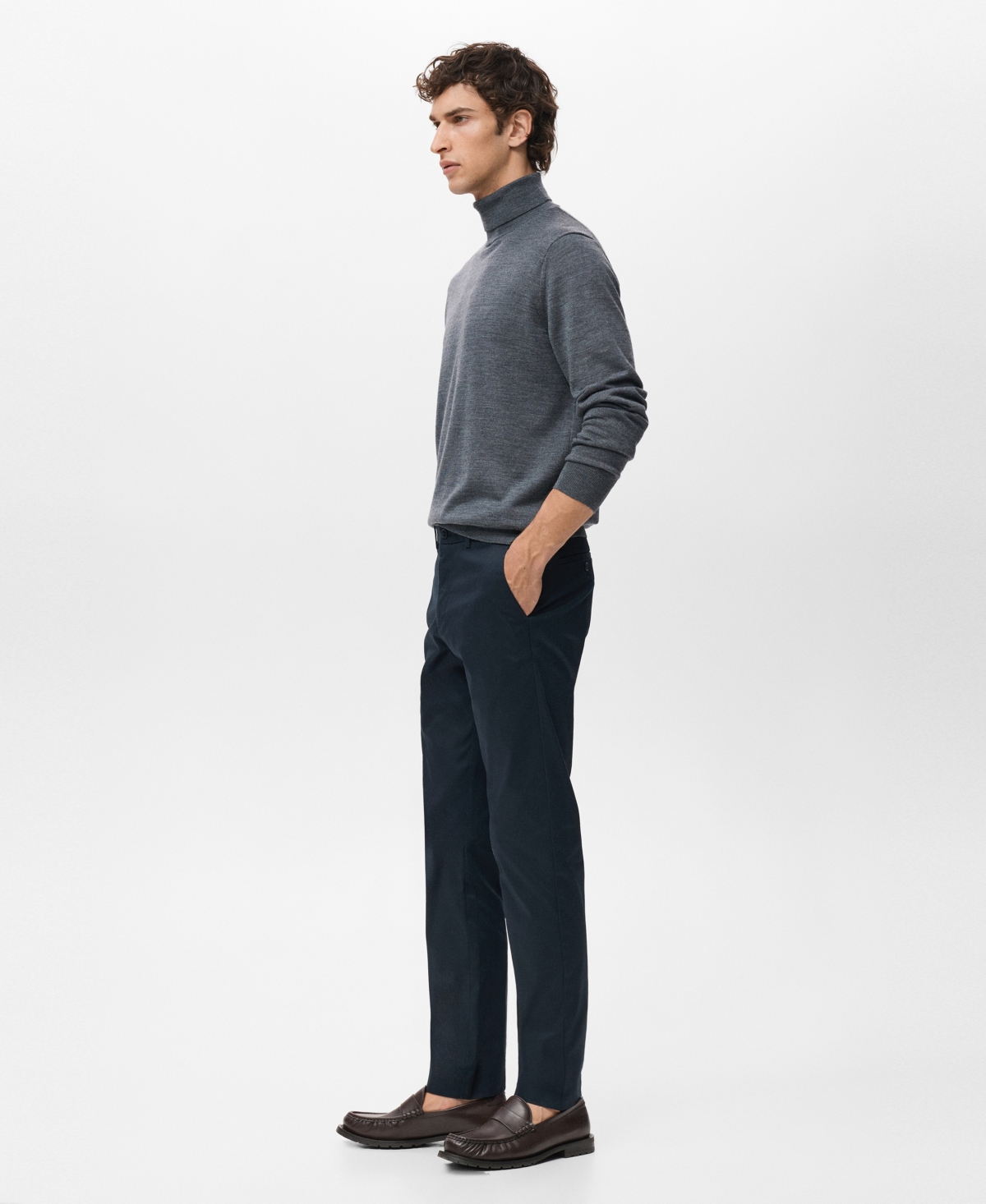 Mango Dublino Slim Fit Flat Front Stretch Stretch Chinos In Blue