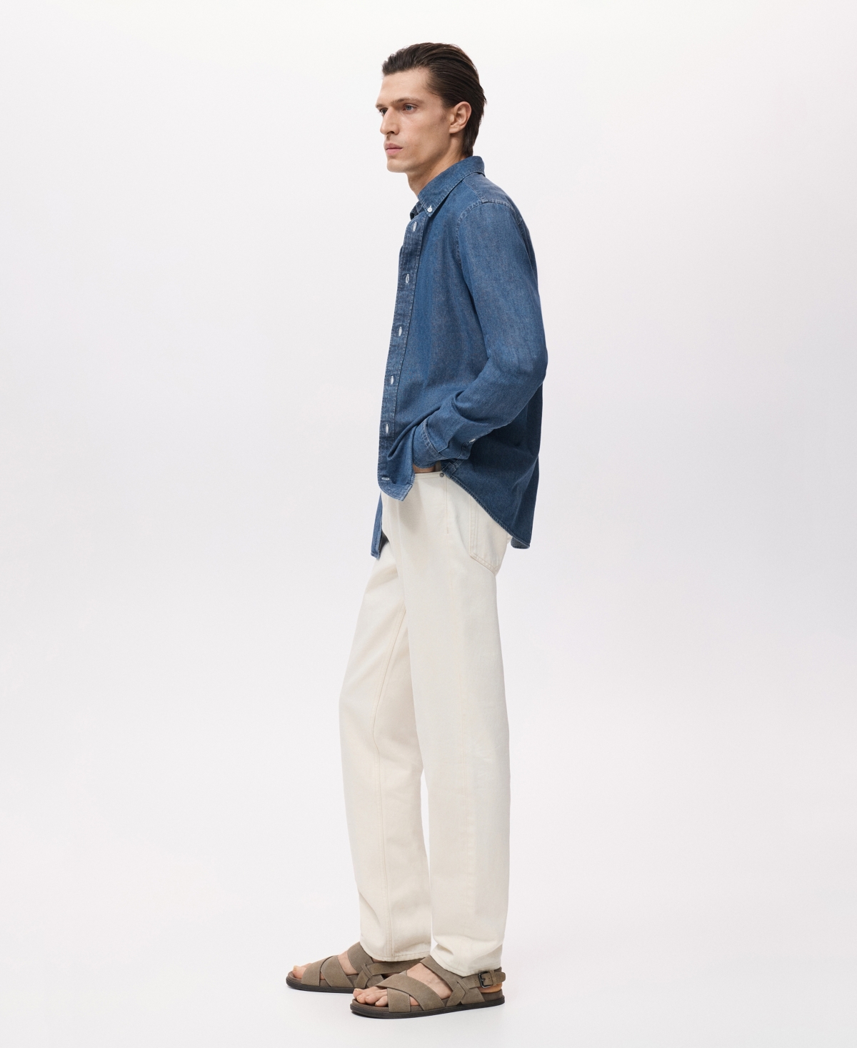 Mango Regular Fit Cotton & Linen Denim Button-down Shirt In Blue