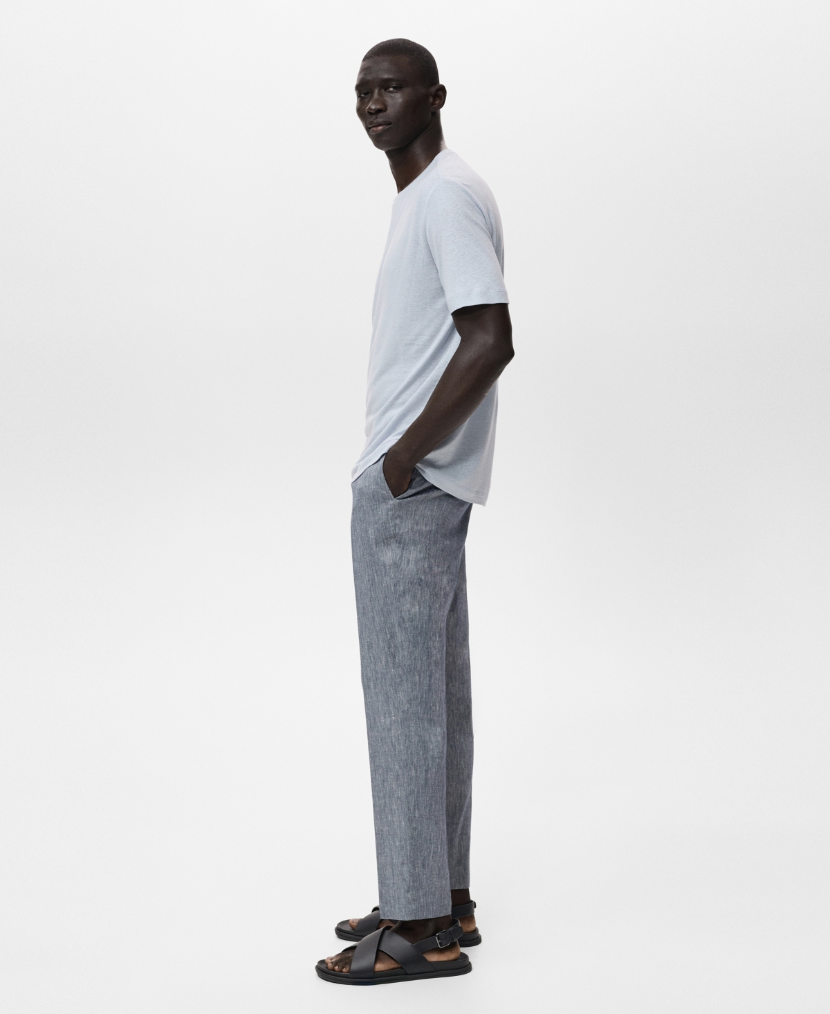 Mango Slim Fit Linen Blend T-shirt In Green