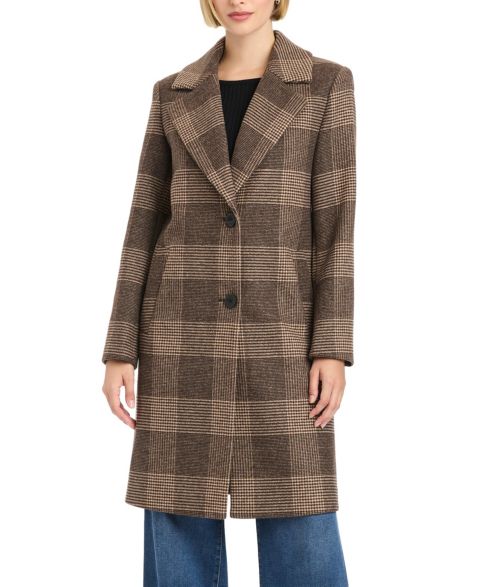 Женские куртки Vince Camuto Women's Single-Breasted Wool-Blend Boyfriend Plaid Coat