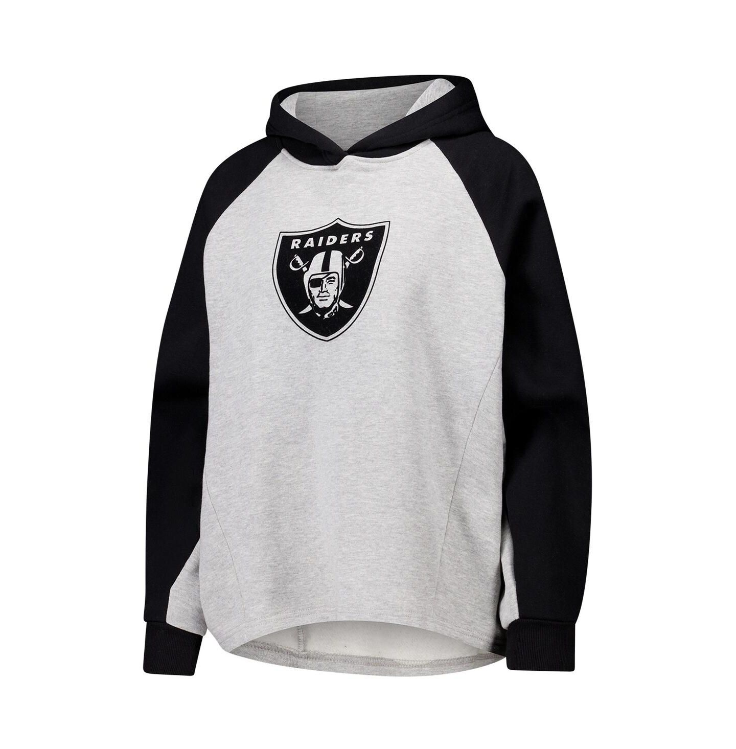 Женское худи DKNY Gray/Black Las Vegas Raiders Joy Cropped Raglan Pullover — фото 3
