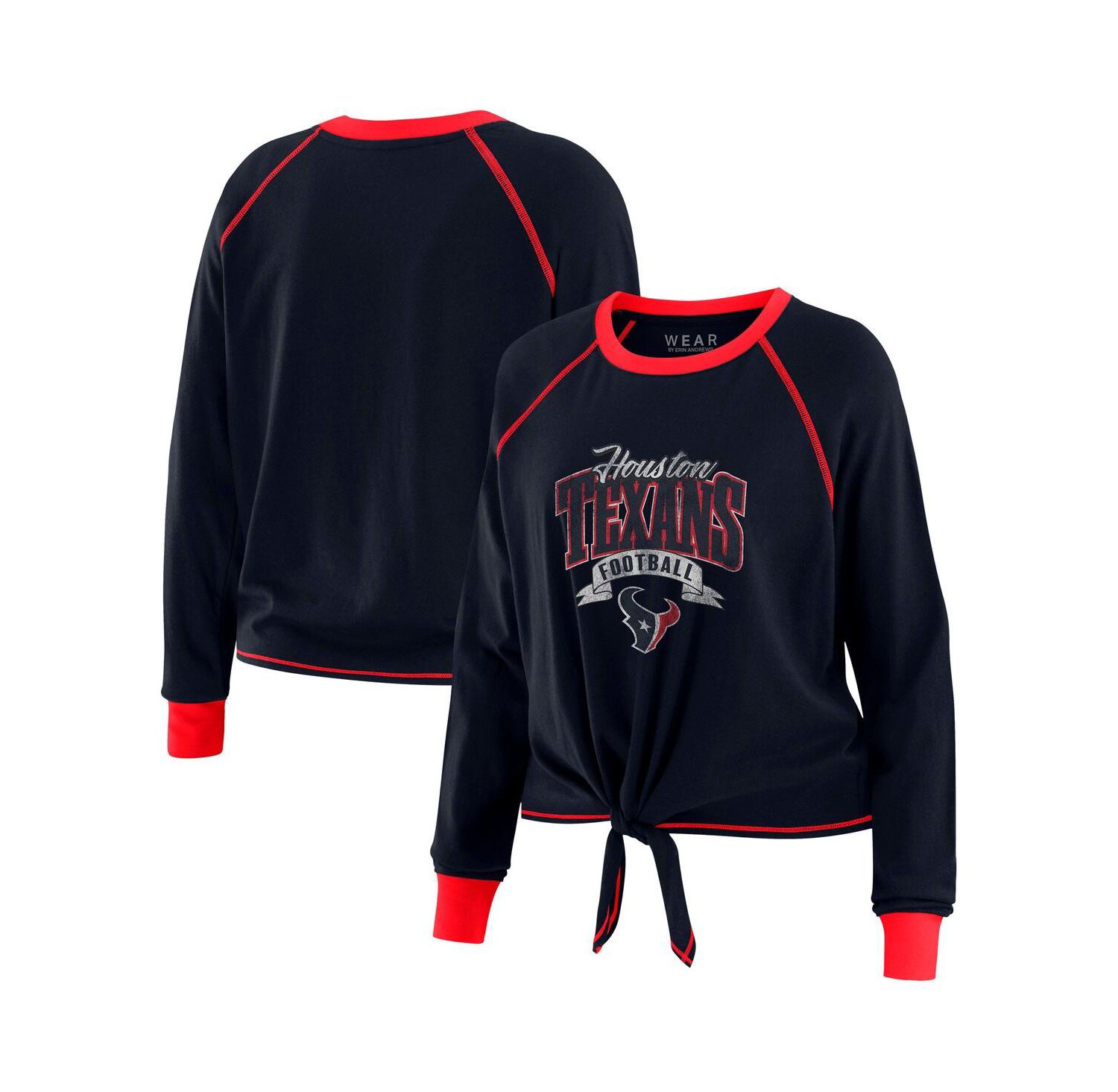 Women's Navy/Red Houston Texans Tie-Front Long Sleeve Top