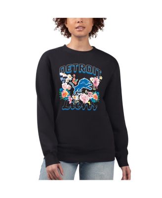 G-III 4Her by Carl Banks - Women's Black Detroit Lions Flower Logo Graphic Fleece Pullover Sweatshirt
