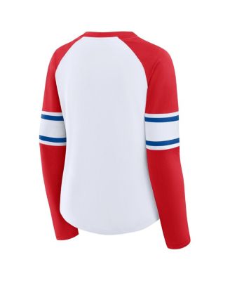 Women's White/Red Philadelphia Phillies Blitz Package Raglan Lace-Up V-Neck Long Sleeve T-Shirt