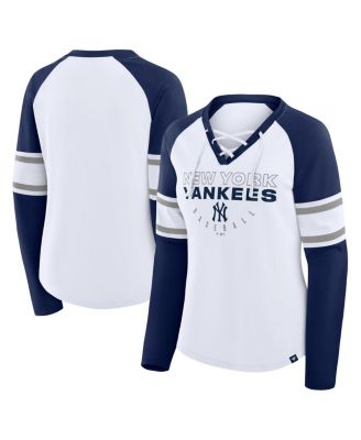 Fanatics - Women's White/Navy New York Yankees Blitz Package Raglan Lace-Up V-Neck Long Sleeve T-Shirt