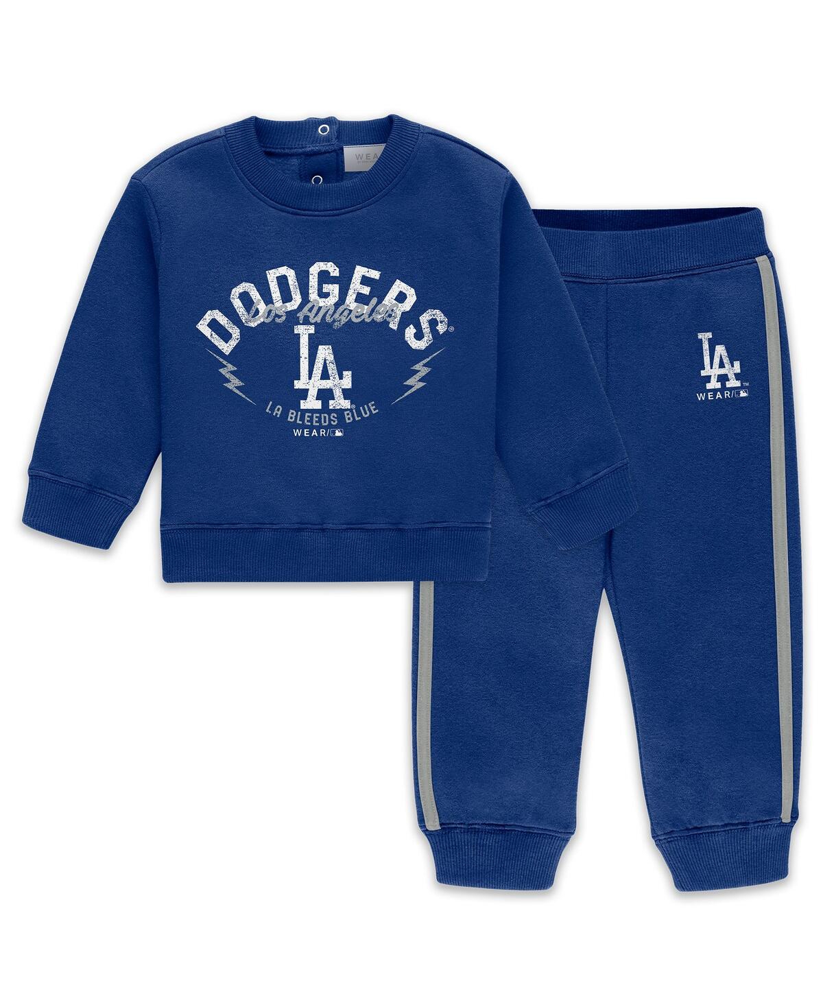 Wear By Erin Andrews Newborn 2-piece Royal Los Angeles Dodgers Fleece Crewneck And Pants Set In Blue