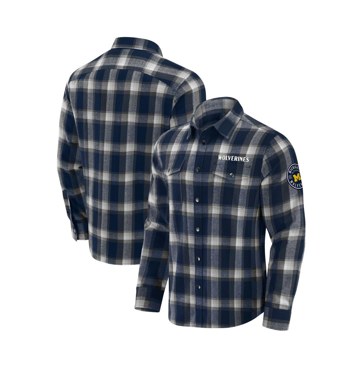 Мужская рубашка Fanatics Darius Rucker Collection by Navy Michigan Wolverines Team Flannel Plaid Full-Snap — фото 1