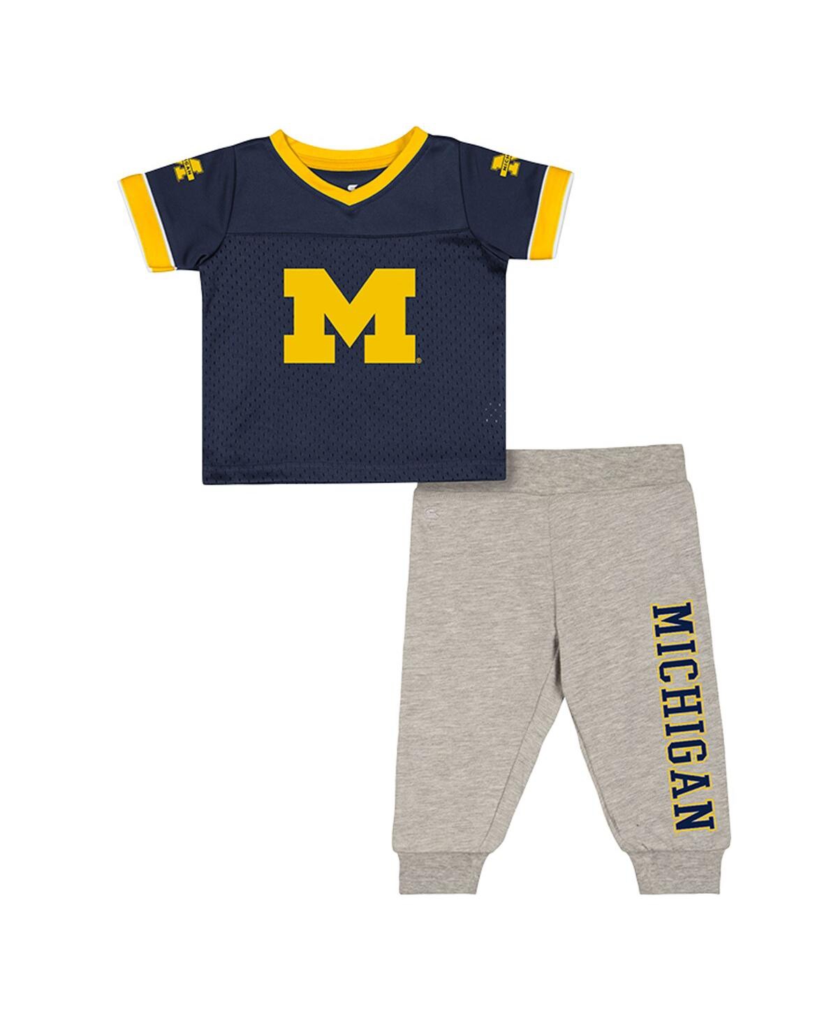 Colosseum Kids' Baby Boys And Girls Newborn 2-piece Michigan Wolverines Nothing But The Hits Football Set In Blue