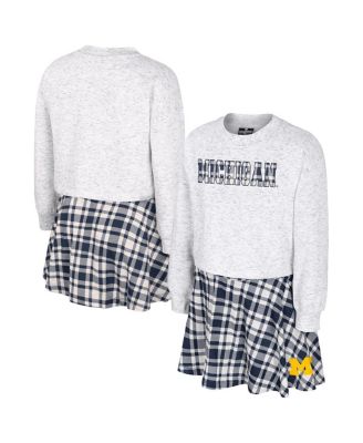 Colosseum - Big Girls Gray Michigan Wolverines Marceline Plaid Skirt and Top Set