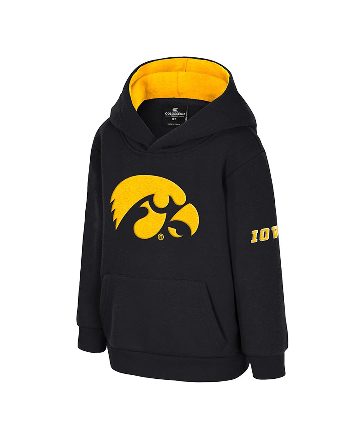 Colosseum Toddler Black Iowa Hawkeyes Big Logo Volume Fleece Pullover Hoodie In Black