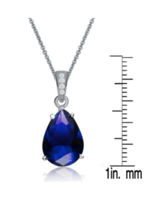 Sterling Silver Colored Cubic Zirconia Pear Shape Solitaire Necklace