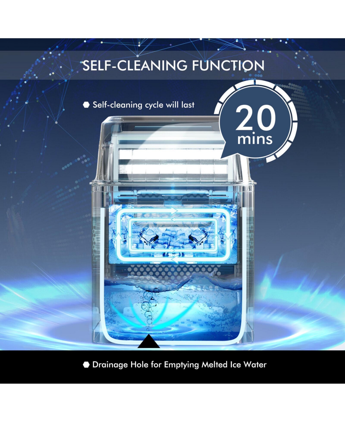 44 lbs Stainless Portable Countertop Self-Clean Ice Maker, 24 Square Cubes with Lcd Display