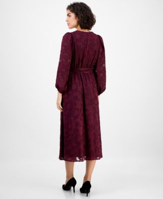Women's Jacquard V-Neck 3/4-Sleeve Midi Dress