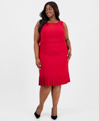 Plus Size Sleeveless Pleated-Hem Sheath Dress