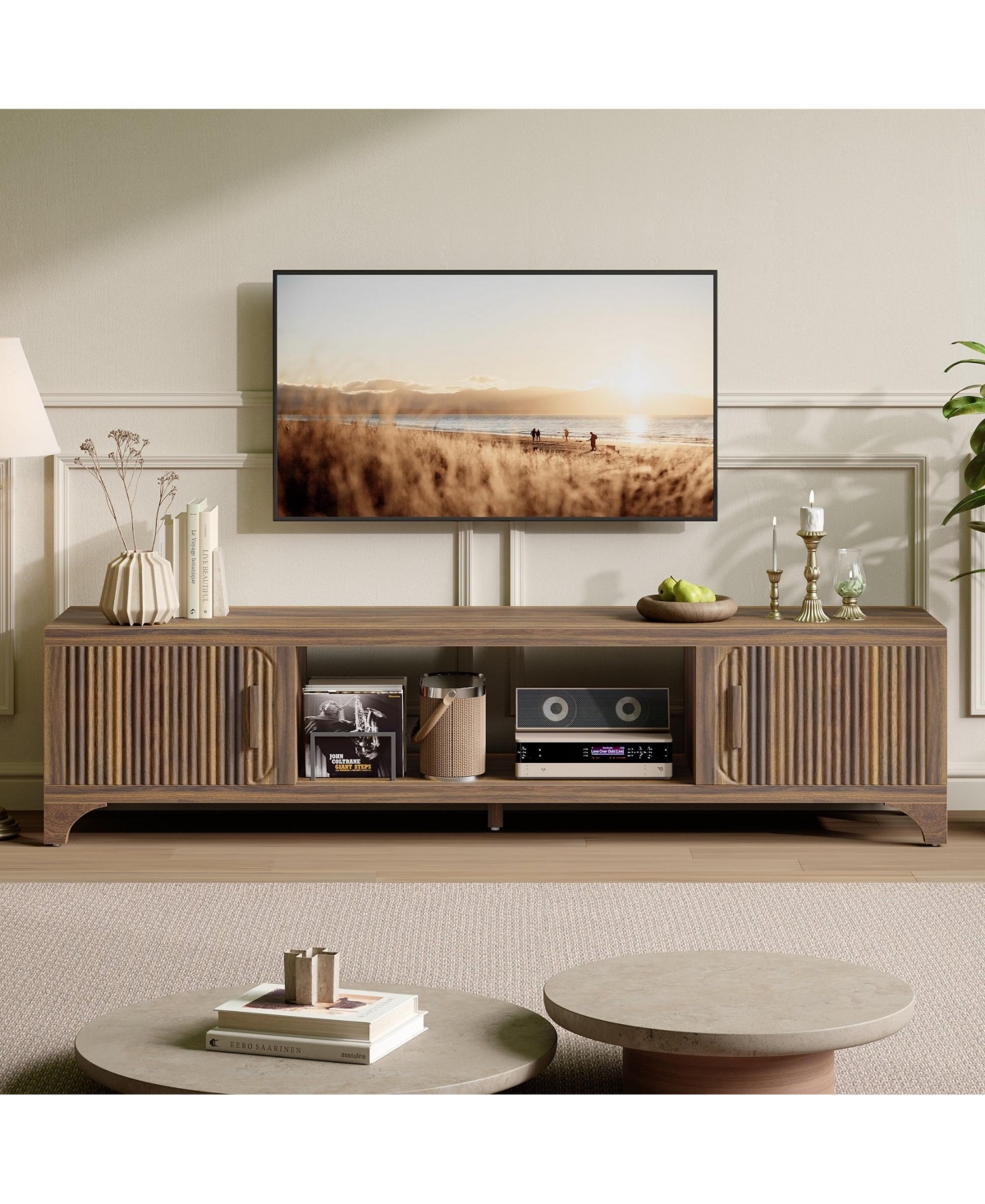 70-Inch Modern Tv Stand Mid-Century Entertainment Center with Storage for 65"/75" TVs