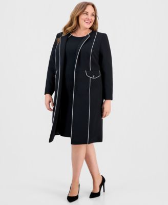 Plus Size Sleeveless Piped-Trim Sheath Dress