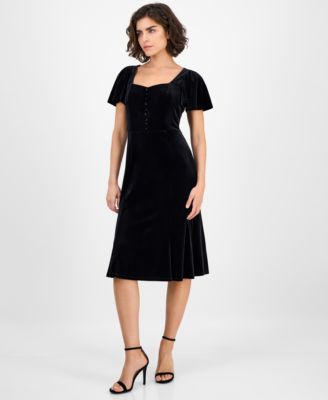 Anne Klein - Women's Sweetheart-Neck Puff Sleeve Velvet Midi Dress