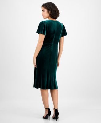 Women's Sweetheart-Neck Puff Sleeve Velvet Midi Dress