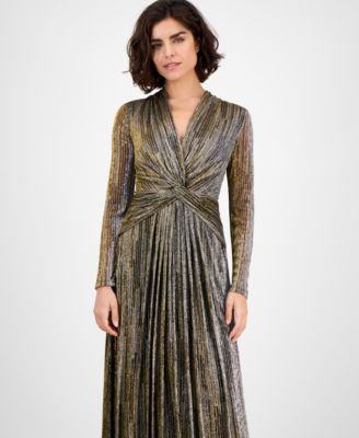 Women's Foil Knot-Front Long-Sleeve Dress