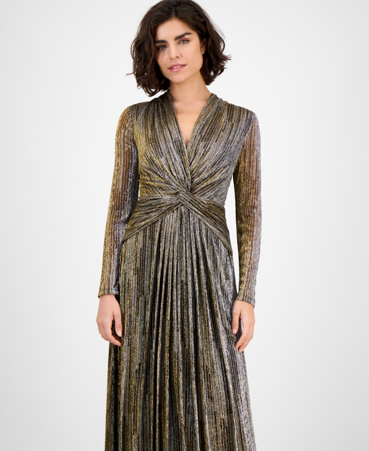 Anne Klein Women's Foil Knot-Front Long-Sleeve Dress