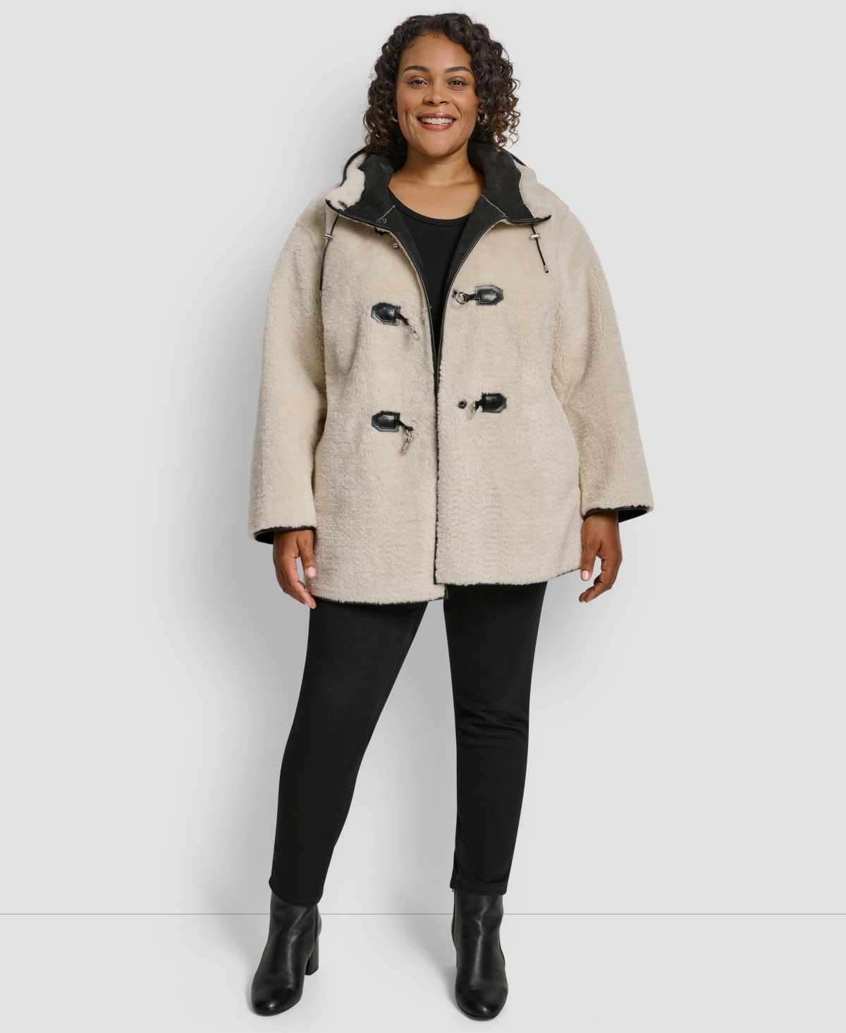 Dkny Plus Size Hooded Toggle Coat In Neutral