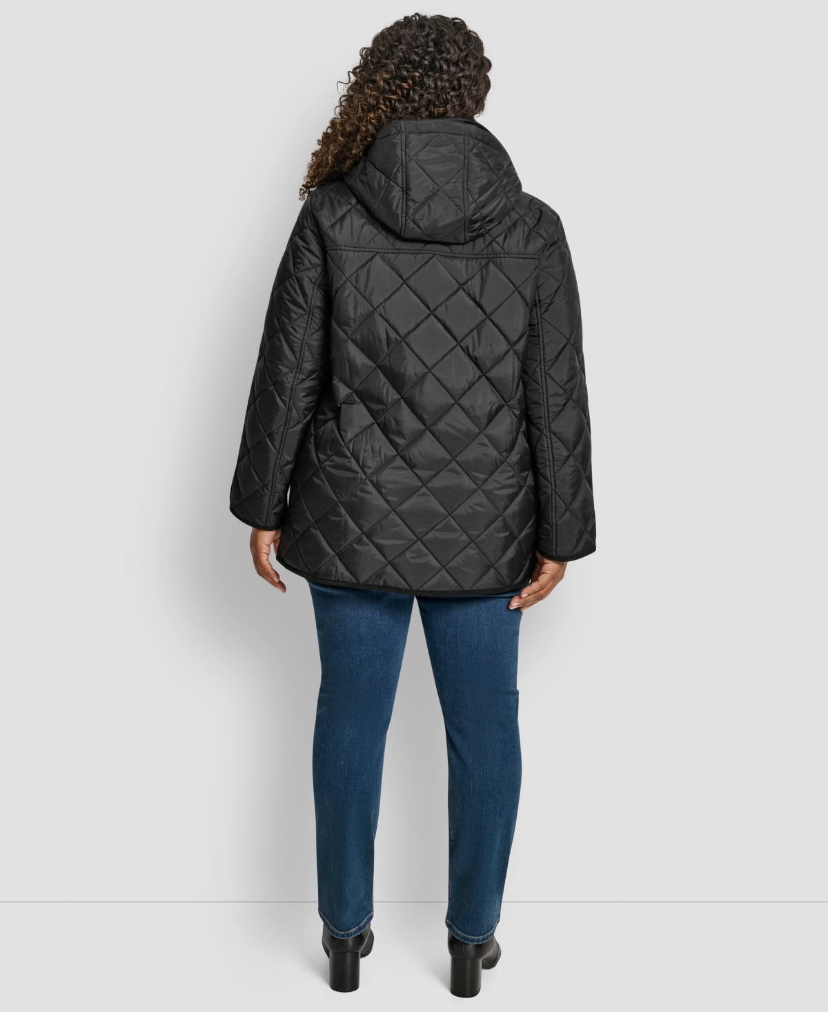 Dkny Plus Size Hooded Quilted Coat In Black
