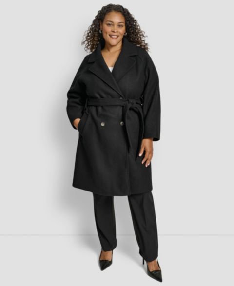 Женские куртки DKNY Plus Size Belted Notch Collar Coat