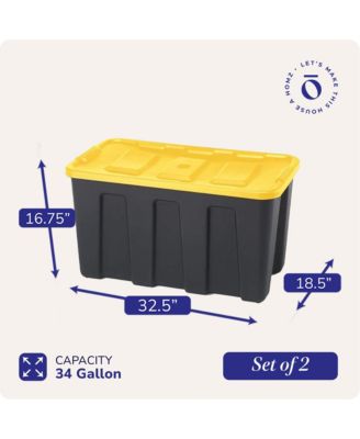 34 Gallon Durabilt Home Storage Container w/Lid, Black/Yellow (2 Pack