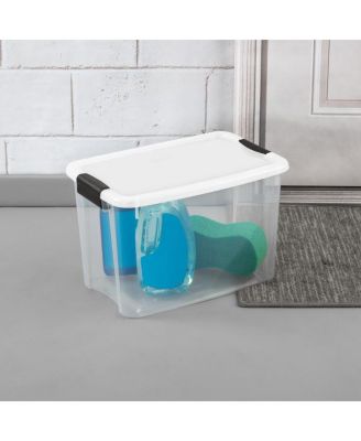 30 Qt Clear Plastic Stackable Storage Bin w/ Latch Lid, White (6 Pack)