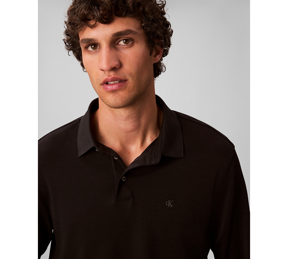 Calvin Klein Men's Long Sleeve Polo Shirt In Black