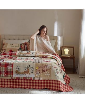 Christmas Rustic Cabin Lodge Quilt Bedspread Set, Queen