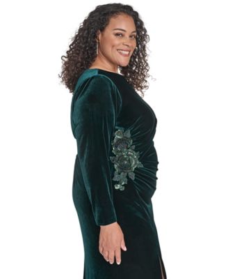 Plus Size Side Ruched Velvet Long Gown