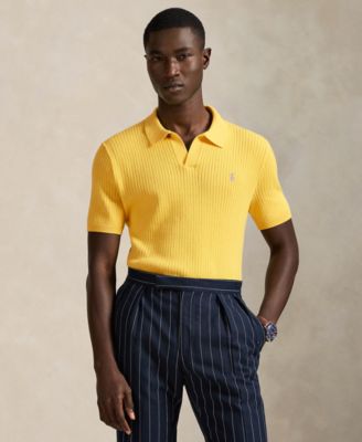 Men's Rib-Knit Cotton Polo-Collar Sweater