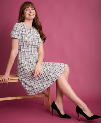 Petite Short Sleeve Fit and Flare Dress