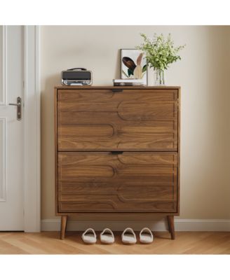 31.5" Modern Walnut Shoe Cabinet with Flip Drawers